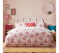 Heya Home furn Cherry Gingham Jeu De Housse De Couette - Réversible Doux Durable Polycoton Literie Fruits (Rose - 200x200cm)