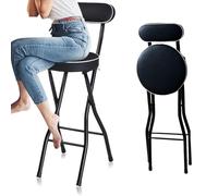 HEYBB Tabouret de Bar Pliant Rond et rembourré 70cm/75cm, Chaise Haute pour Adultes avec Dossier, Chaise de Cuisine Petit-déjeuner Portable et Pliable (Color : Black, Size : 75cm/30in)