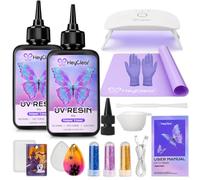 HeyClear Kit Resine UV avec Lampe, 200g Résine UV transparente pour Bijoux | Kit Resine UV Complet pour Débutants,Dure, faible odeur, durcissement rapide pour créations DIY, revêtements et œuvres d'art