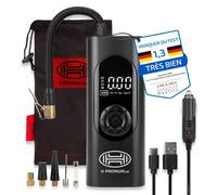HEYNER® Compresseur numérique à batterie 6 000 mAh, compresseur d'air 10 bars avec arrêt automatique, écran LCD, éclairage LED, signal SOS et batterie externe, pour voiture, moto, vélo, camping, avec