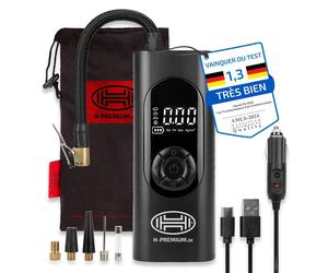 HEYNER® Compresseur numérique à batterie 6 000 mAh, compresseur d'air 10 bars avec arrêt automatique, écran LCD, éclairage LED, signal SOS et batterie externe, pour voiture, moto, vélo, camping, avec