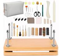 HEYOUTH Kit de Reliure pour Livres en Bois, 48 Pièces (Presse à Livre, Plioir, Couvertures, Alène, Ruban) - Outils de Reliure Manuelle Portables pour Projets DIY et Créations Artisanales(37,5x29 cm)