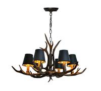 HEYUN Lustre en Bois De Cerf Lampe Suspendue De Style Industriel Vintage Abat-Jour en Parchemin Lustres À Base De Résine Réglable en Hauteur Salon Café Bar Salle À Manger Plafonnier (Color : 6 Black