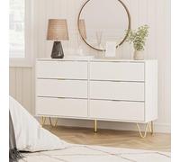 HEYZOEY Commode blanche avec 6 tiroirs, 120 x 34 x 73 cm, grande commode avec tiroirs, commode pour chambre à coucher, salon, armoire, entrée, blanche