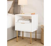 HEYZOEY Table de Chevet avec 1 étagère Ouverte et 1 tiroir, Table de Nuit Moderne, Table de Chevet bohème dans la Chambre, Salon, Blanc et Or