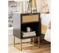 HEYZOEY® Table de Chevet avec tiroir, Table d’appoint de 40 cm de Large avec Grand Compartiment, Table de Nuit Moderne pour Chambre, Salon ou Bureau (40 x 30 x 60 cm, Style Rotin Noir)