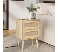 HEYZOEY Table de chevet en rotin avec tiroir - Commode de chevet avec pieds en bois - Pour chambre à coucher, salon (Yellow-2Drawer-Outlet)