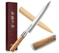 HEZHEN Couteau Yanagiba de 240 mm, Couteau à Sashimi Professionnel | Fourreau de Couteau,à Biseau Unique,Manche Octogonal en Bois d'Olivier,Lame Longue pour trancher Poisson Sushis et Sashimis