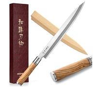 HEZHEN Couteau Yanagiba de 300 mm, Couteau à Sashimi Professionnel | Fourreau de Couteau,à Biseau Unique,Manche Octogonal en Bois d'Olivier,Lame Longue pour trancher Poisson Sushis et Sashimis