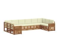 HFMDRMU Ensemble de canapé d'angle avec coussins - 10 pièces - Naturel et crème - En bois massif d'acacia - Meubles de jardin d'extérieur
