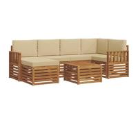 HFMDRMU Ensemble de canapé d'angle d'extérieur avec 7 coussins beige naturel en bois d'acacia massif pour jardin, terrasse