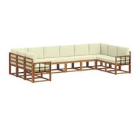 HFMDRMU Ensemble de canapé d'angle d'extérieur en bois d'acacia avec 10 coussins, naturel et crème, canapé modulaire pour jardin et terrasse