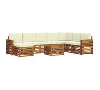 HFMDRMU Ensemble de canapé d'angle d'extérieur en bois d'acacia massif avec coussins, 9 pièces, naturel et crème