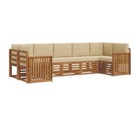 HFMDRMU Ensemble de canapé d'angle en bois d'acacia avec coussins, 7 pièces, naturel et beige, canapé sectionnel d'extérieur modulaire avec accoudoirs pour jardin