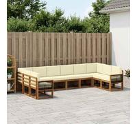 HFMDRMU Ensemble de canapés d'angle modulaires d'extérieur en bois d'acacia massif avec dossier en loquet, ton marron chaud et accoudoirs pour une disposition flexible des sièges dans le jardin