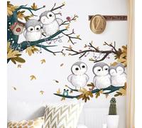 HGDESIGN® Sticker mural 5 chouettes sur une branche - Pour chambre d'enfant, bébé, fille, garçon, salon, chambre à coucher