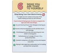 HGETJOHXEM 6 Signs You Are Toxic to Yourself Stop Being Your Own Worst Enemy Self Sabotage Habits Guide Canvas Wall-Art for Living Room Bedroom Decor(Framed,12x18inch(30x45cm))