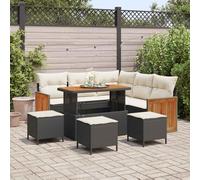 HGFDCBK Canapé de jardin avec coussins, 9 pièces, noir et crème, canapé d'extérieur en rotin synthétique avec cadre en acier revêtu par pulvérisation, coussins d'assise amovibles, élégance moderne