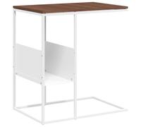 HGFDCBK Table d'appoint design C blanche en bois pour canapé et lit d'une hauteur de 59,5 cm et cadre en fer de 55 x 36 cm, table d'appoint en forme de C avec surface de rangement