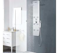 HGFDSAWE Panneau de douche en verre 25 x 44,6 x 130 cm Blanc Colonne de | Avec douche à effet pluie et douchette à main, avec 6 jets de massage, montage facile
