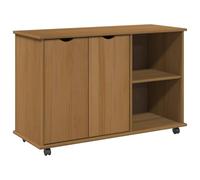 HGFDVCMR Armoire à roulettes en pin massif Marron miel 100 x 39 x 65,5 cm | Armoire d'appoint flexible avec tiroirs et étagères pour bureau, salon et bureau à domicile.