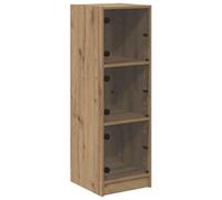 HGFDVCMR Buffet haut en chêne Artisan 35 x 37 x 109 cm avec portes en verre | Meuble de cuisine compact et buffet pour salle à manger ou salon : aspect rustique avec éléments en verre transparent.