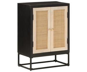 HGFDVCMR Buffet noir 55 x 30 x 76 cm en bois massif de mangue | Commode compacte en bois de manguier massif et fer pour le salon et le couloir, avec support mural pour la sécurité.