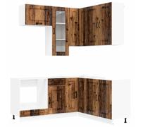 HGFDVCMR Kalmar Bloc de cuisine 8 pièces aspect bois vieilli | Meuble de cuisine modulaire en bois robuste pour un espace de rangement flexible et de l'ordre dans votre cuisine.