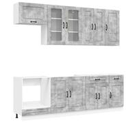 HGFDVCMR Kalmar Kitchenette 8 pièces Gris béton en bois | Ensemble d'armoire de cuisine modulaire pour cuisine et salle à manger avec beaucoup d'espace de rangement et pieds réglables