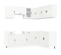 HGFDVCMR Lot de 11 armoires de cuisine Porto en bois blanc brillant | Ensemble de meubles de cuisine modulaire pour votre cuisine avec beaucoup d'espace de rangement, pieds réglables et surfaces