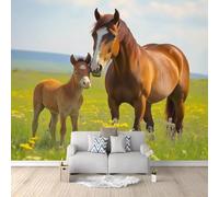 hgjdjhnf Papier peint photo effet 3D - Animaux, Cheval, Prairie - Papier peint intissé pour salon, chambre - Papier peint artistique - Décoration murale résistante aux UV - 430 cm x 300 cm