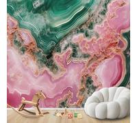 hgjdjhnf Papier peint photo effet pierre, marbre rose et vert, motif moderne pour salon, chambre ou chambre d'enfant, 400 x 280 cm, poster/autocollant mural sans cadre.