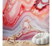 hgjdjhnf Papier peint photo mural - Motif 3D effet pierre et marbre rose, décoration murale moderne pour salon, chambre ou chambre d'enfant, 400 cm x 280 cm, poster - sticker mural - image sans cadre