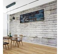 hgjdjhnf Papier peint photo mural - Motif café effet béton vintage style rétro, gris moderne, pour salon, chambre, cuisine, 200 x 140 cm - Poster - Sticker mural - Sans cadre