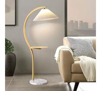 HGJHJJHK Lampadaire Arc Lampe sur Pied en Lin plissé Style crème Nordique Lampes Hautes en Fer antirouille avec Plateau Ambiance de Chevet Lumière Verticale Base en marbre pour Salon Coin hôtel
