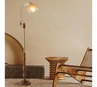 HGJHJJHK Lampadaire Contemporain en Verre 66,1" Arc en Bois - Lampe Haute en Noyer avec E26 à intensité Variable - Lampe sur Pied en Verre à Fleurs pour canapé, Salon, Chambre à Coucher, Villa