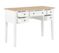 HGKMBRY Bureau blanc 109,5 x 45 x 77,5 cm bois avec 5 tiroirs, table de travail classique en MDF et pin laqué blanc