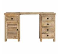 HGKMBRY Bureau rétro en bois massif de mangue, 140 x 50 x 77 cm, stable et durable, avec 5 tiroirs et 1 armoire, plateau de table amovible pour une utilisation flexible