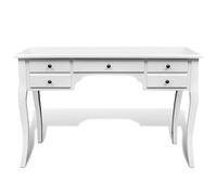 HGKMBRY Bureau rétro français en bois MDF de pin avec pieds incurvés, 5 tiroirs, laqué blanc
