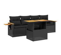 HGKMBRY Canapé de jardin modulable 5 pièces en rotin synthétique noir avec coussins, table réglable et étagères pliables avec vérins à gaz pour terrasse ou jardin