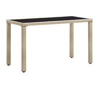 HGKMBRY Table de jardin en polyrotin beige 123 x 60 x 74 cm | Rotin PE, imperméable, cadre en acier, plateau de table en verre, pour terrasse et véranda
