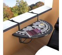HGKMBRY Table suspendue de balcon en mosaïque noire et blanche, table | Design semi-circulaire, support en fer, mosaïque en céramique, pour balustrades de terrasse jusqu'à 18 cm d'épaisseur