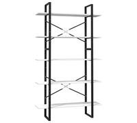 HGLADYU Bibliothèque à 5 compartiments blanche en pin et cadre en métal, 100 x 30 x 175 cm, deux armoires combinables en une étagère haute