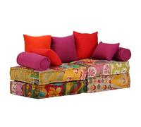 HGLADYU Canapé-lit modulaire 2 places avec housse en coton et pouf modulaire en tissu patchwork pour des configurations d'assise et de couchage polyvalentes