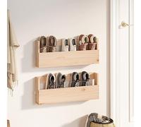 HGNFREF Lot de 2 étagères à chaussures murales en pin massif 59 x 9 x 23 cm | Montage mural peu encombrant, design moderne, matériau naturel robuste, pour couloir et chambre à coucher