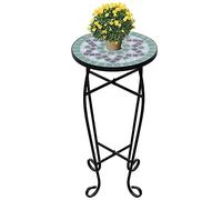 HGNFREF Table d'appoint en mosaïque - 30 cm - Vert/blanc | Plaque en céramique résistante aux intempéries, structure en fer, forme demi-ronde, pour balcon, terrasse