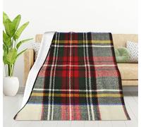 HGOD DESIGNS Couverture de lit plaid en flanelle polaire - Motif tartan écossais rouge et blanc en laine - Légère, confortable et moelleuse - Pour chambre à coucher, salon, canapé - 130 x 150 cm