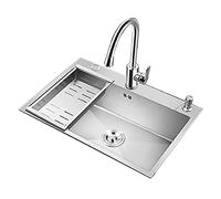 HGTRH Evier Cuisine 1 Bac avec Egouttoir, Evier INOX 1 Bac avec Robinet, Evier sous Plan INOX 45x40, éViers De Cuisine Cuve Simple Carré 3mm éPaissi 304 Acier Inoxydable RéSistant Aux Rayures