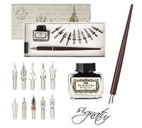 hhhouu Stylos Plume de Calligraphie en Bois Encre Set, Fountain Dip Pen avec 10 Plumes de Rechange pour Signatures, Calligraphie, Dessin, Ecriture, Décoration et Cadeau HO-Q-301