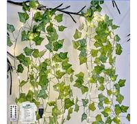 HHMTAKA Guirlande lumineuse de lierre artificiel 10 m 100 LED à piles avec télécommande, 8 modes, fonctionne avec piles/USB, pour la maison, la cuisine, le jardin, le bureau, la décoration murale de